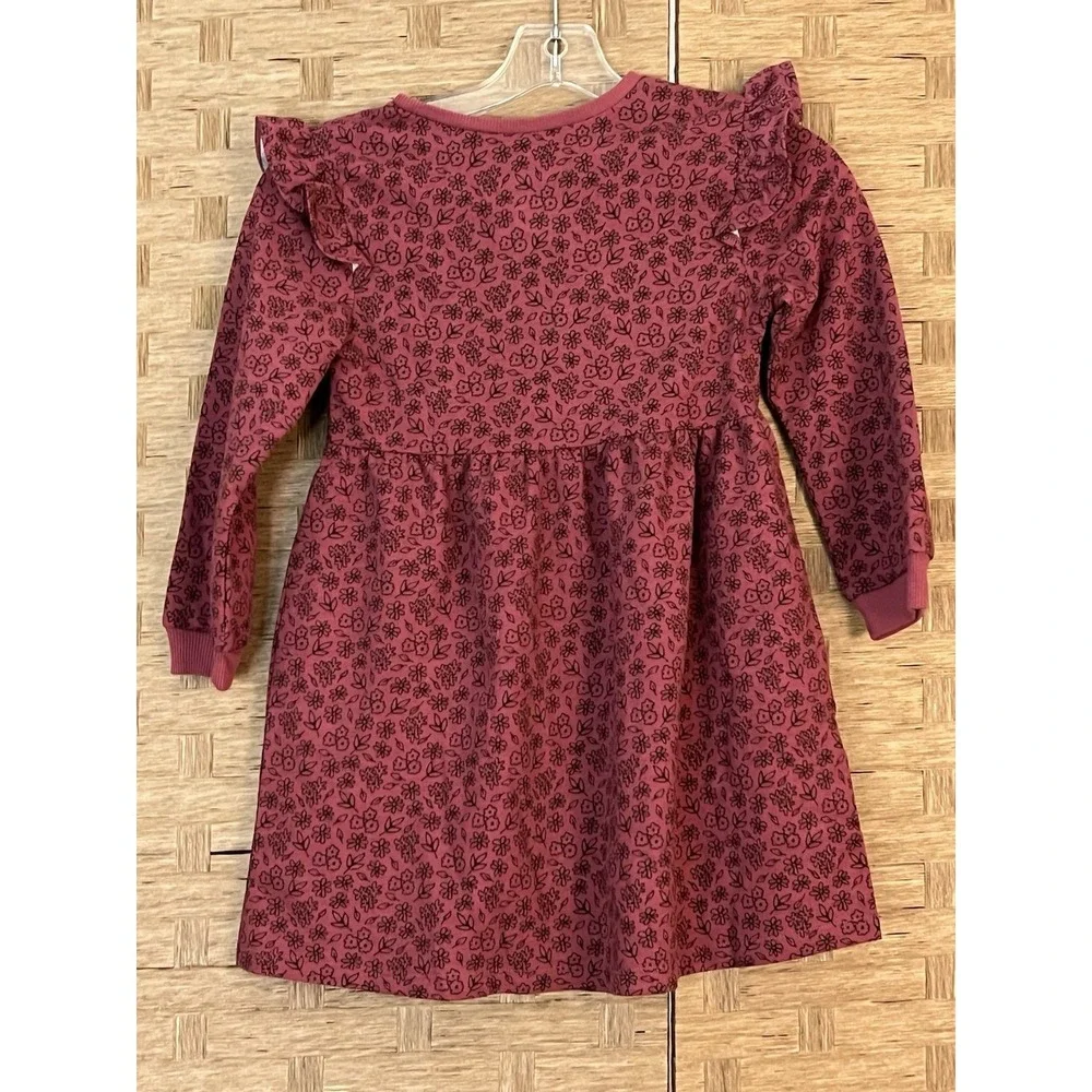 Okie Dokie Vintage-look Dress Ruffle Shoulders Long-sleeve Dark Pink Girls‎ Sz 6